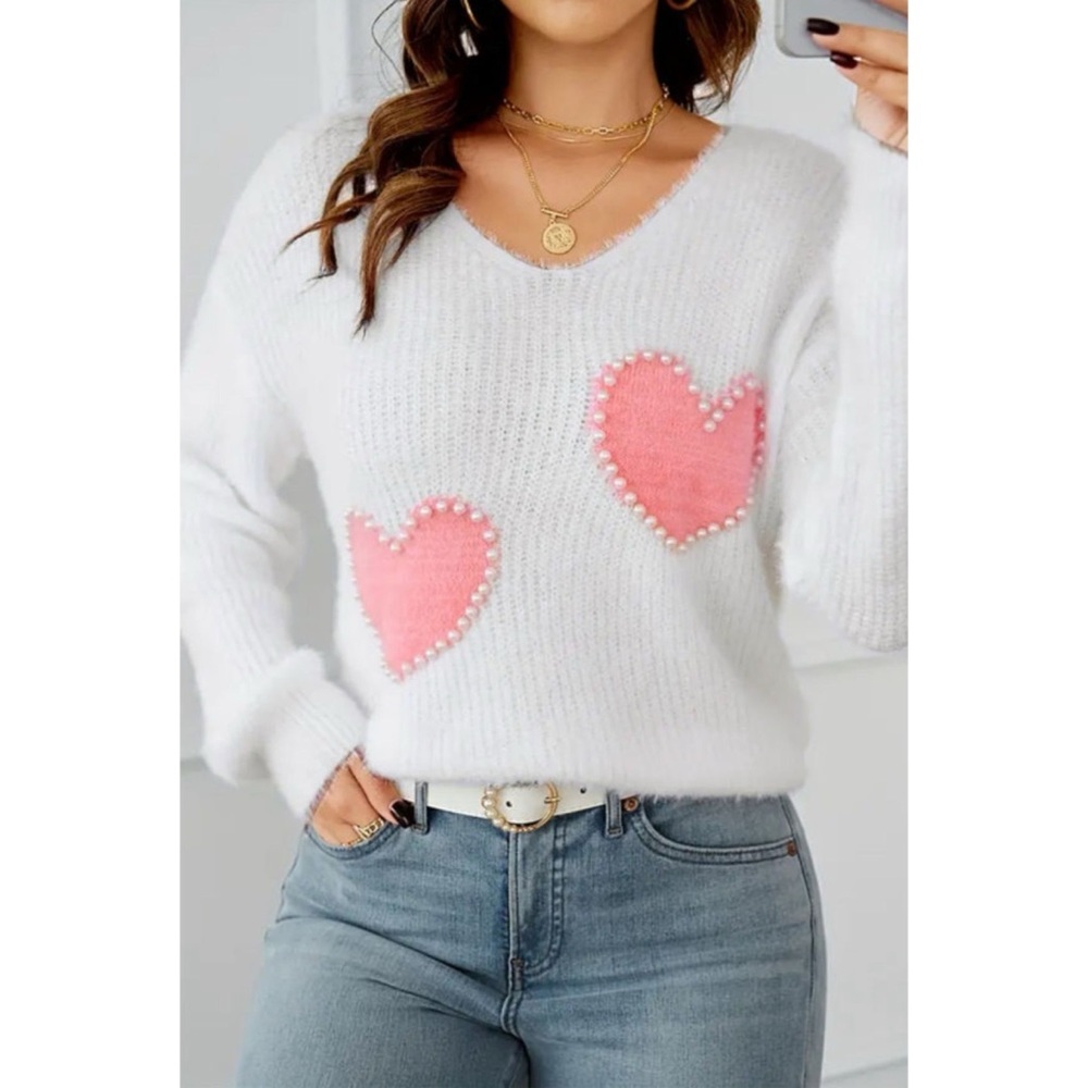 Pearl Trim Heart Sweater